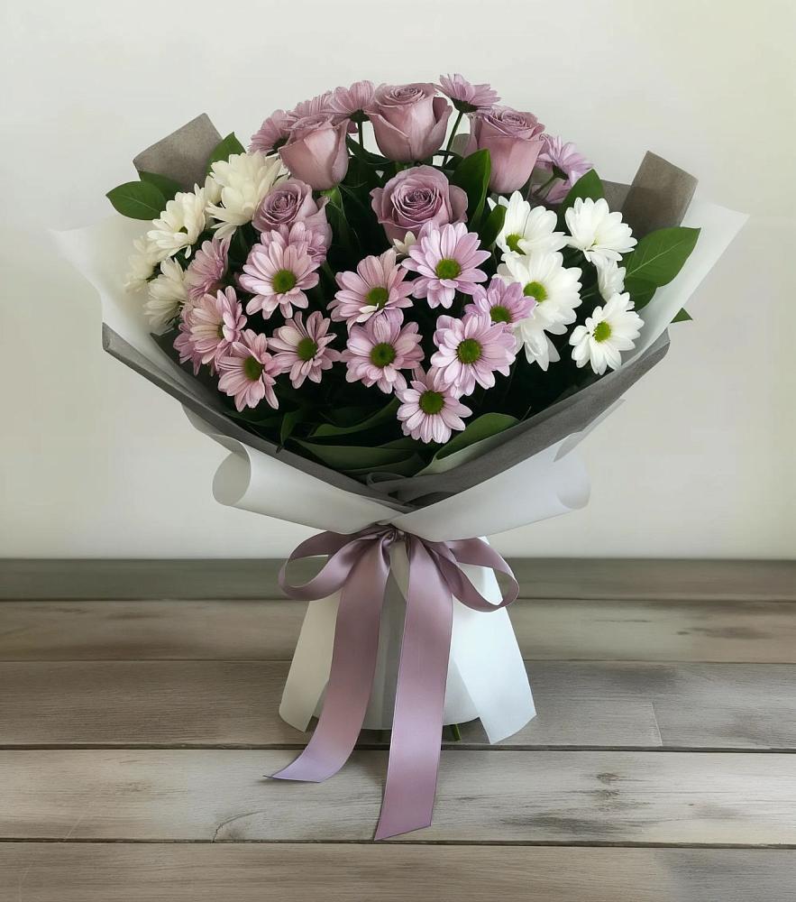 Букет цветов из: Хризантемы и Розы в Разумном