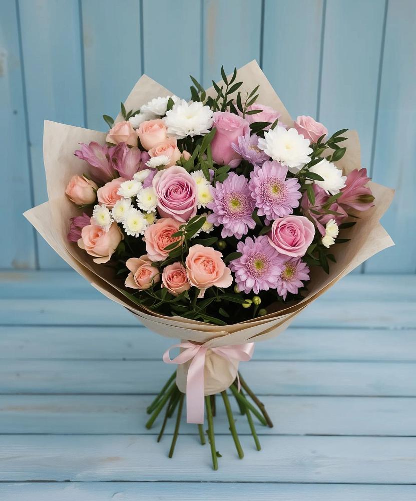 Букет цветов из: Хризантемы, Розы и Альстромерии в Разумном