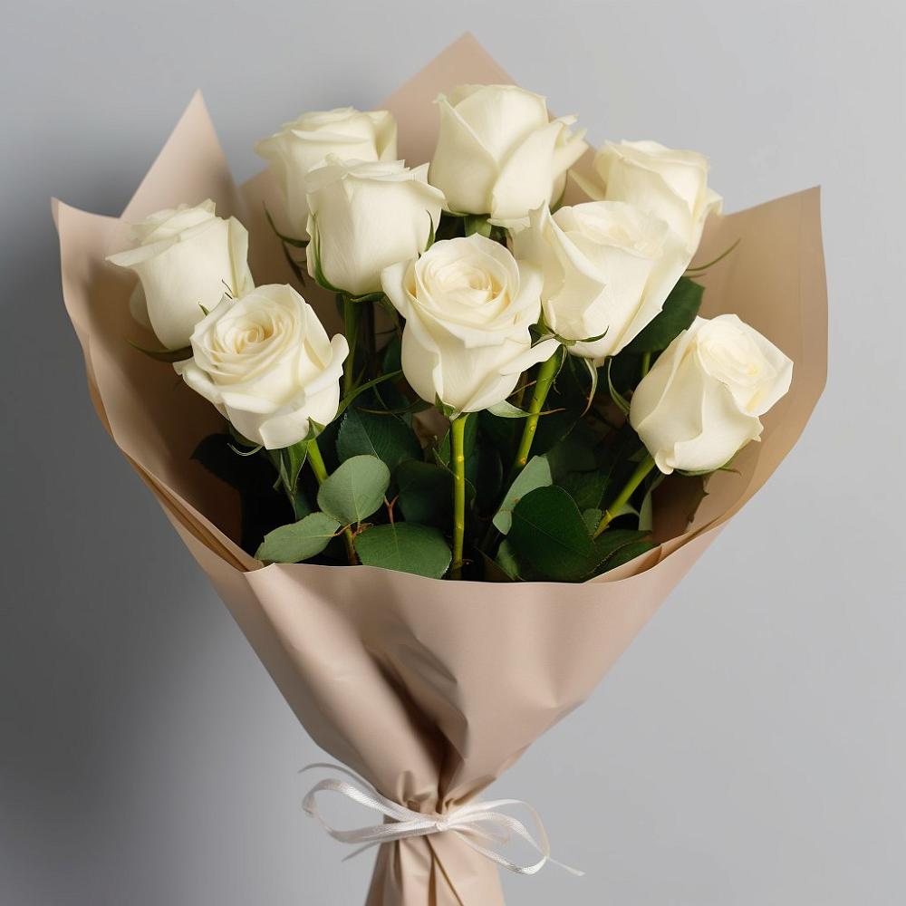 Букет 9 Белых роз Эдлесс Лав в Разумном