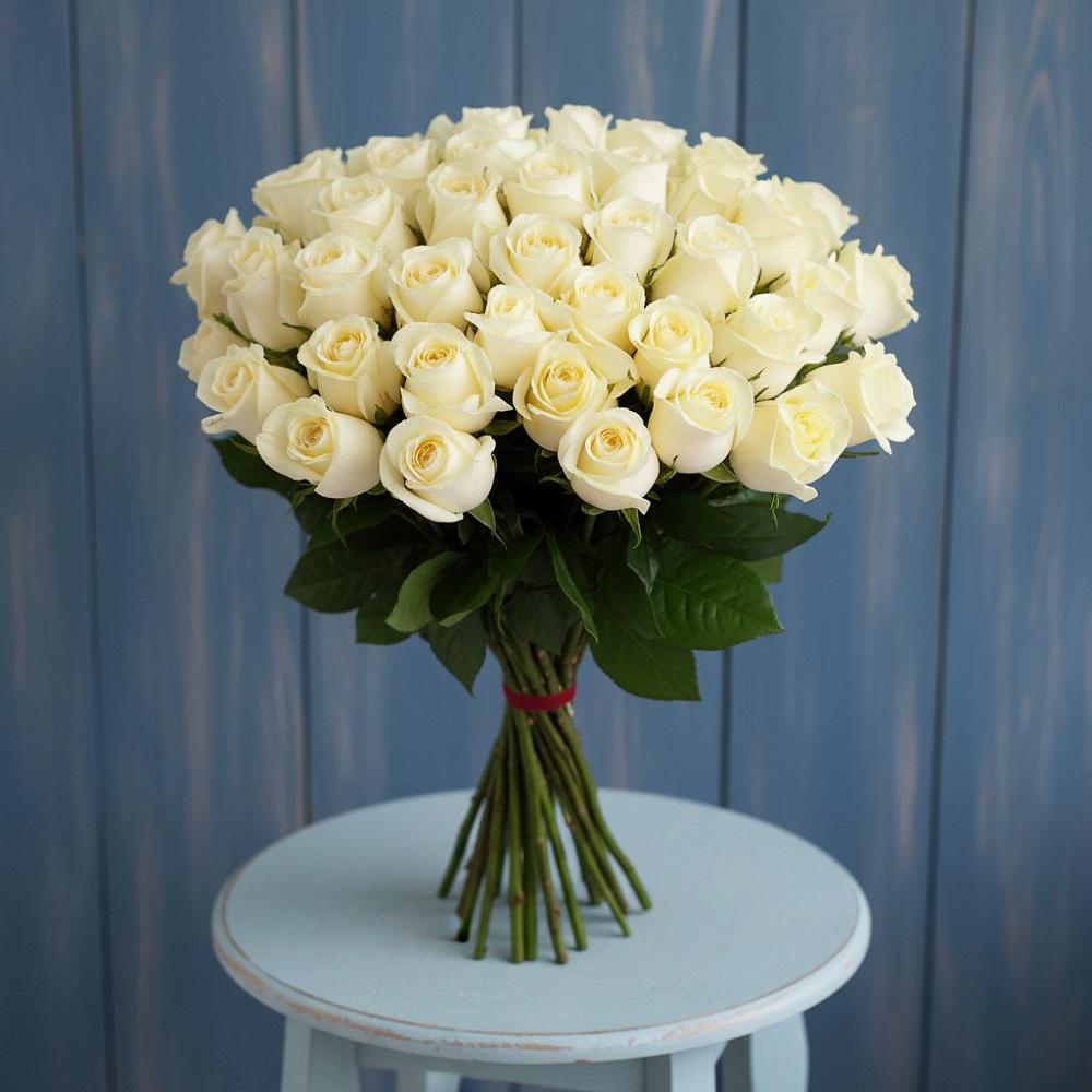 Букет 51 Белая роза Эдлесс Лав в Разумном