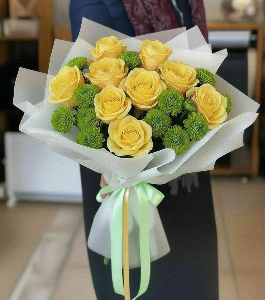 Букет цветов из: Хризантемы и Розы в Разумном