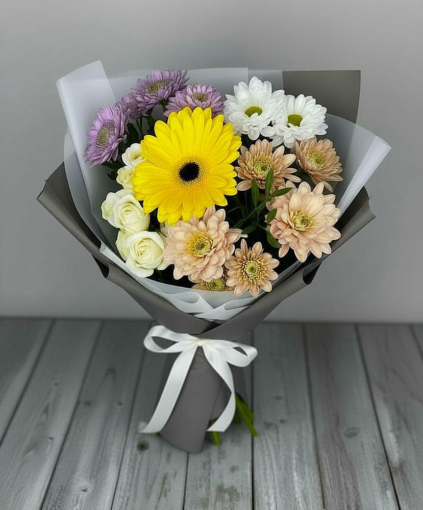 Букет цветов из: Розы, Герберы и Хризантемы в Разумном