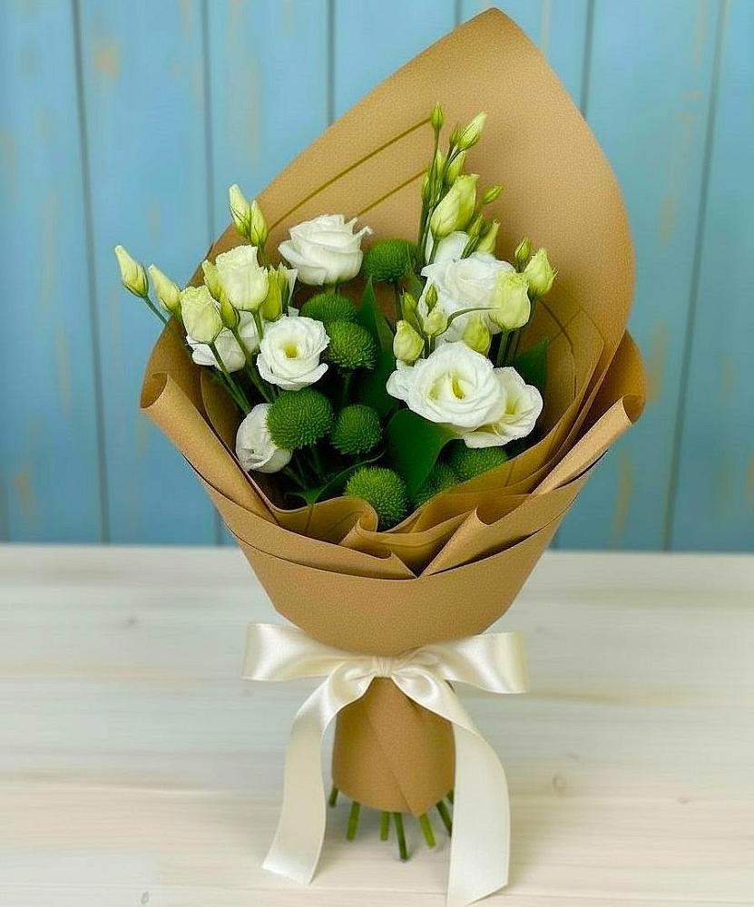 Букет цветов из: Хризантемы и Лизиантусы в Разумном