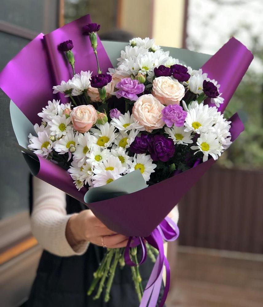 Букет цветов из: Хризантемы, Гвоздики и Розы в Разумном