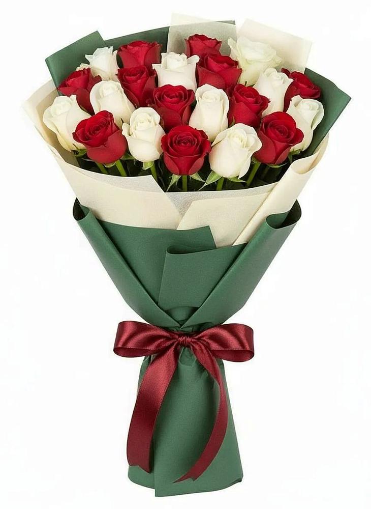Букет Микс из красных и белых роз в Разумном