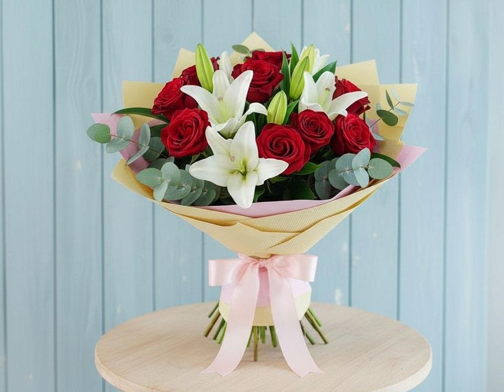 Букет цветов из: Лилии и Розы в Разумном